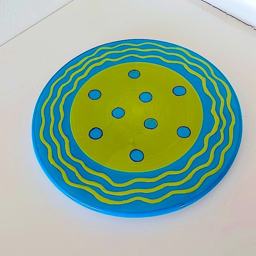 Berryware, ceramic, turquoise/lime green trivet for kitchen, candles or display!